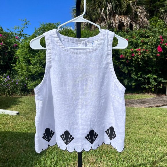Calypso St Barth White Linen Embroidered Shell Blouse Size M - Picture 1 of 7